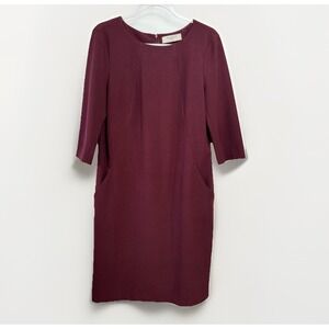 M.M. Lafleur Etsuko Dress Women's 12 Burgandy 3/4 Sleeve Belted Workwear $195